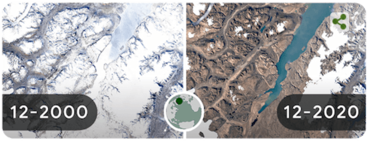 Rebecca_Merrett's tweet photo. Google's doodle of a glacier in Greenland in only 20 years. #EarthDay2022 https://t.co/xfgv9N6rET