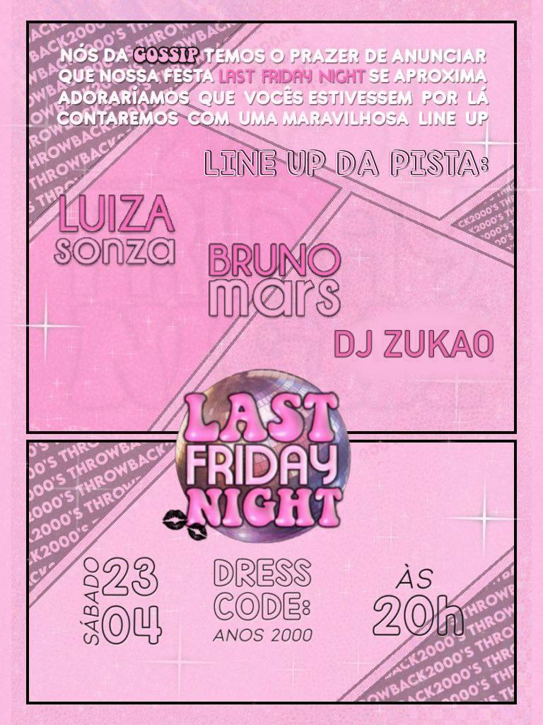 gossiprpbr's tweet photo. E a Last Friday Night que é amanhã??????? Me diz por FAVOR que você não vai perder essa!‼️ Lembrando ‼️ a pista é LIBERADA, ou seja TODO mundo pode ir!!!! Então segue o fio e entra logo no grupo, até porque a Luísa Sonza acabou de avisar que quer todo mundo dançando sentaDONA!!! https://t.co/MAegGfbIiQ