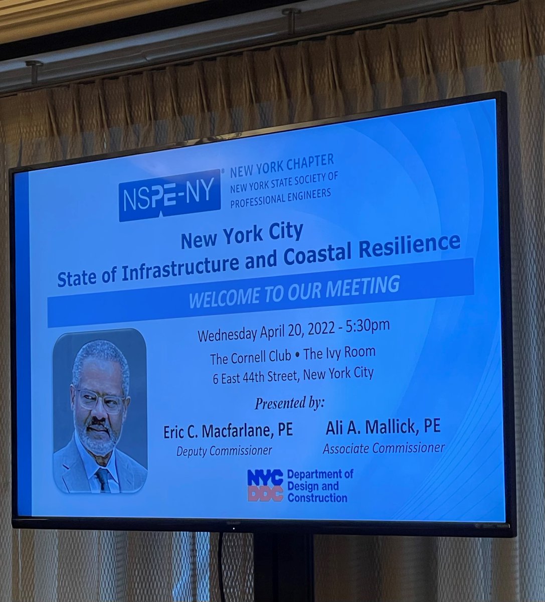 MJEngRecruiting's tweet photo. Our firm proudly sponsored a dinner hosted by the New York Chapter of the New York State Society of Professional Engineers. The evening consisted of a presentation from NYCDDC's and Construction’s Deputy Commissioner and Associate Commissioner, Eric Macfarlane and Ali Mallick. https://t.co/s7GK9urPg6