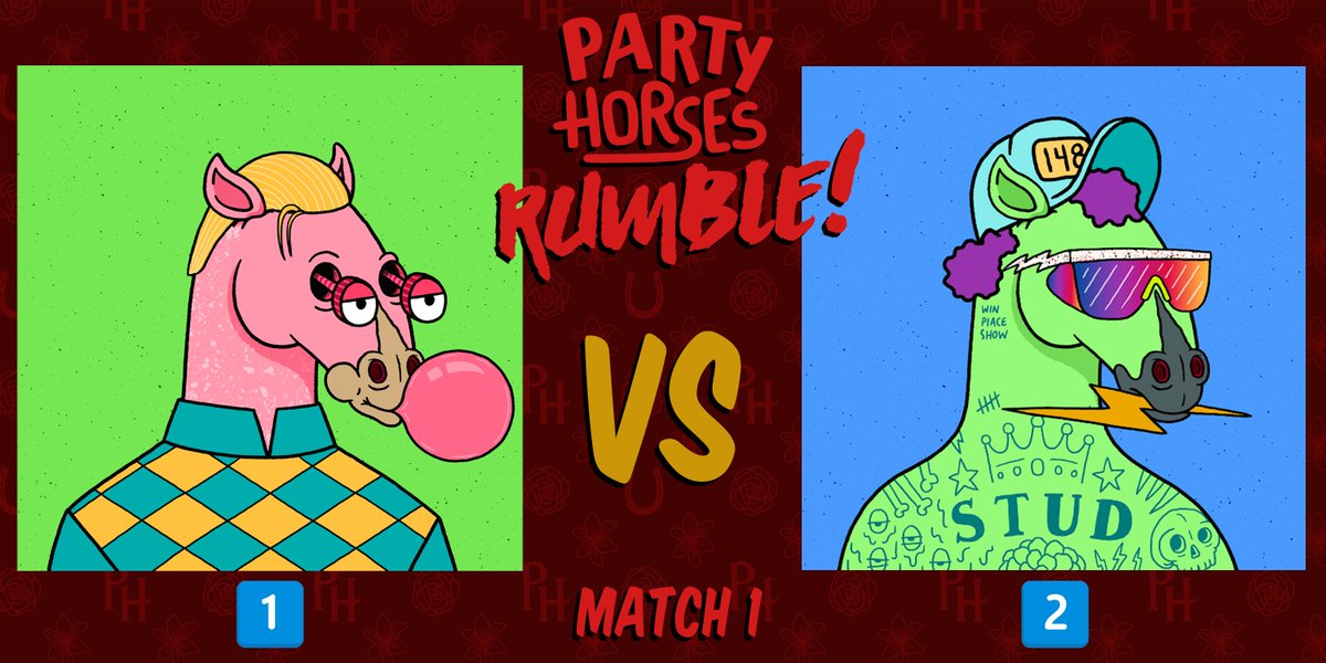 rhombusleechNFT's tweet photo. 🚨VOTE NOW!🚨
The match-ups for the Friday Night Showdown have been posted. Head to the @partyhorses Discord to vote for your favorite horse in tonight's matches! Voting closes at 7PM ET. 🐴
https://t.co/Bypi0UAHAg
#PartyHorses #PartyHorseRumble #HoldYourHorses https://t.co/UWUrMwwi2f