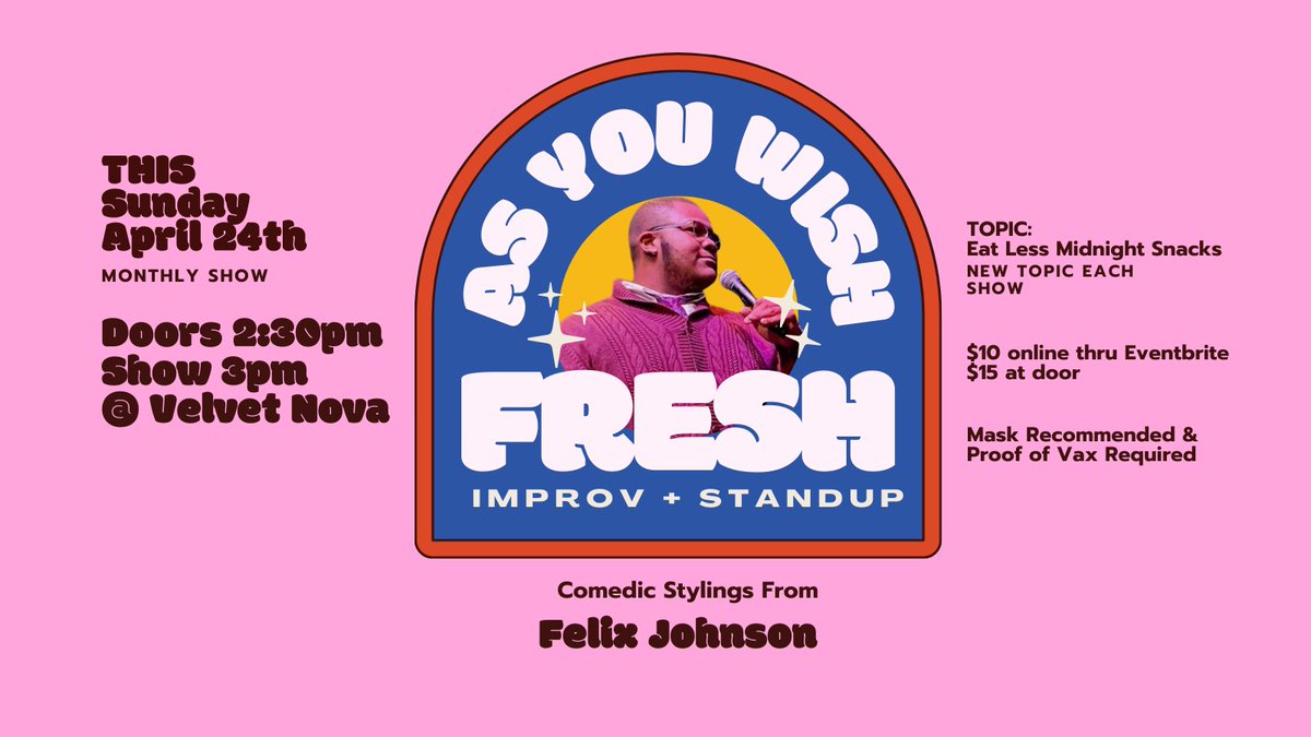 Fresh out of Wichita and into KC just for your viewing pleasure <a href="/felixrjohnson/">felix johnson</a> 
Catch your tix while they last:
eventbrite.com/e/april-as-you…
#KC #KCThingsToDo #KCLocalShows #KCShows #comedy