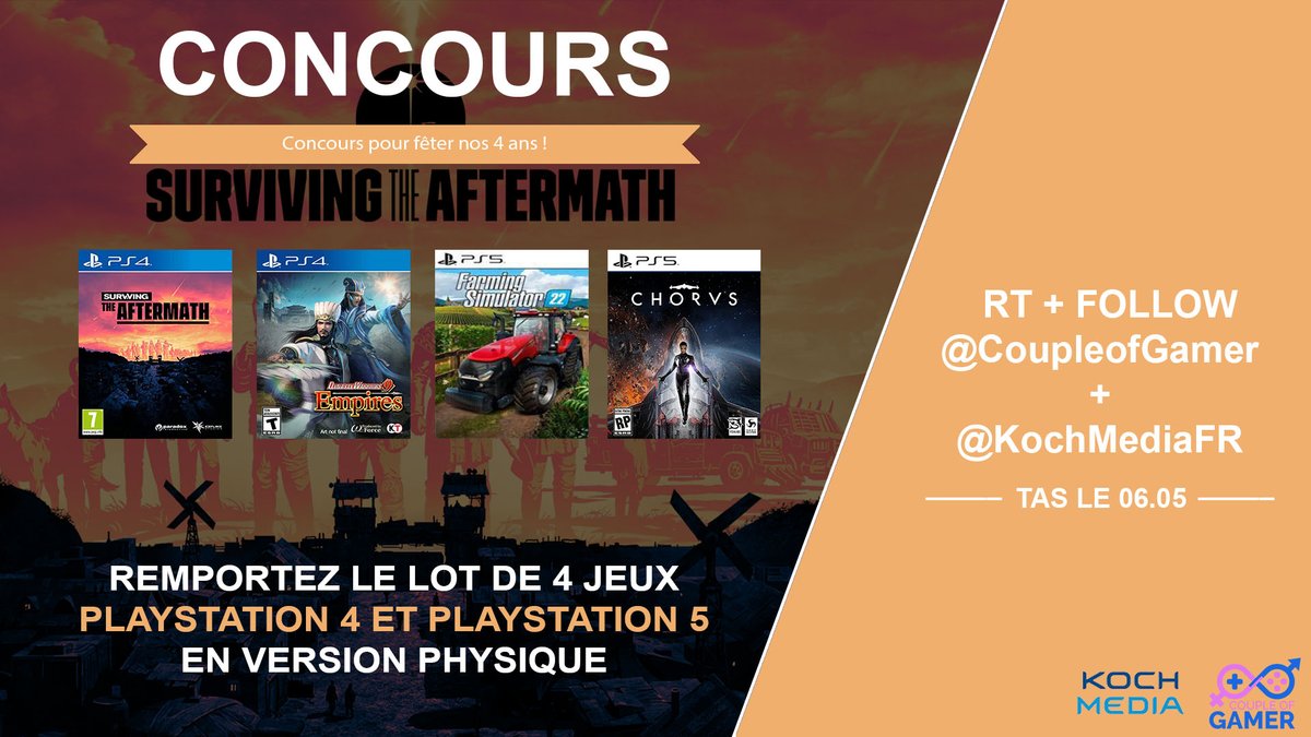 CoupleOfGamer's tweet image. #Concours des 4 ans

Tentez de remporter 4 jeux #PlayStation 4 et 5 en version physique

Pour participer

RT + Follow
@coupleofgamer + @KochMediaFR 

TAS le 06.05.22

🍀Bonne chance à tous🍀
#GiveAway #CoG