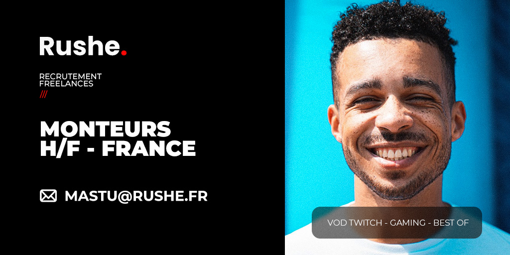 🚨 Recrutement

Tu es créatif, technique et habile avec le format VOD gaming ?

Nous cherchons des monteurs expérimentés ET freelances pour la chaîne secondaire de <a href="/mastuu_/">Mastu</a> 

Tu penses que ton profil correspond ? Envoie ton portfolio à cette adresse : mastu@rushe.fr 📨