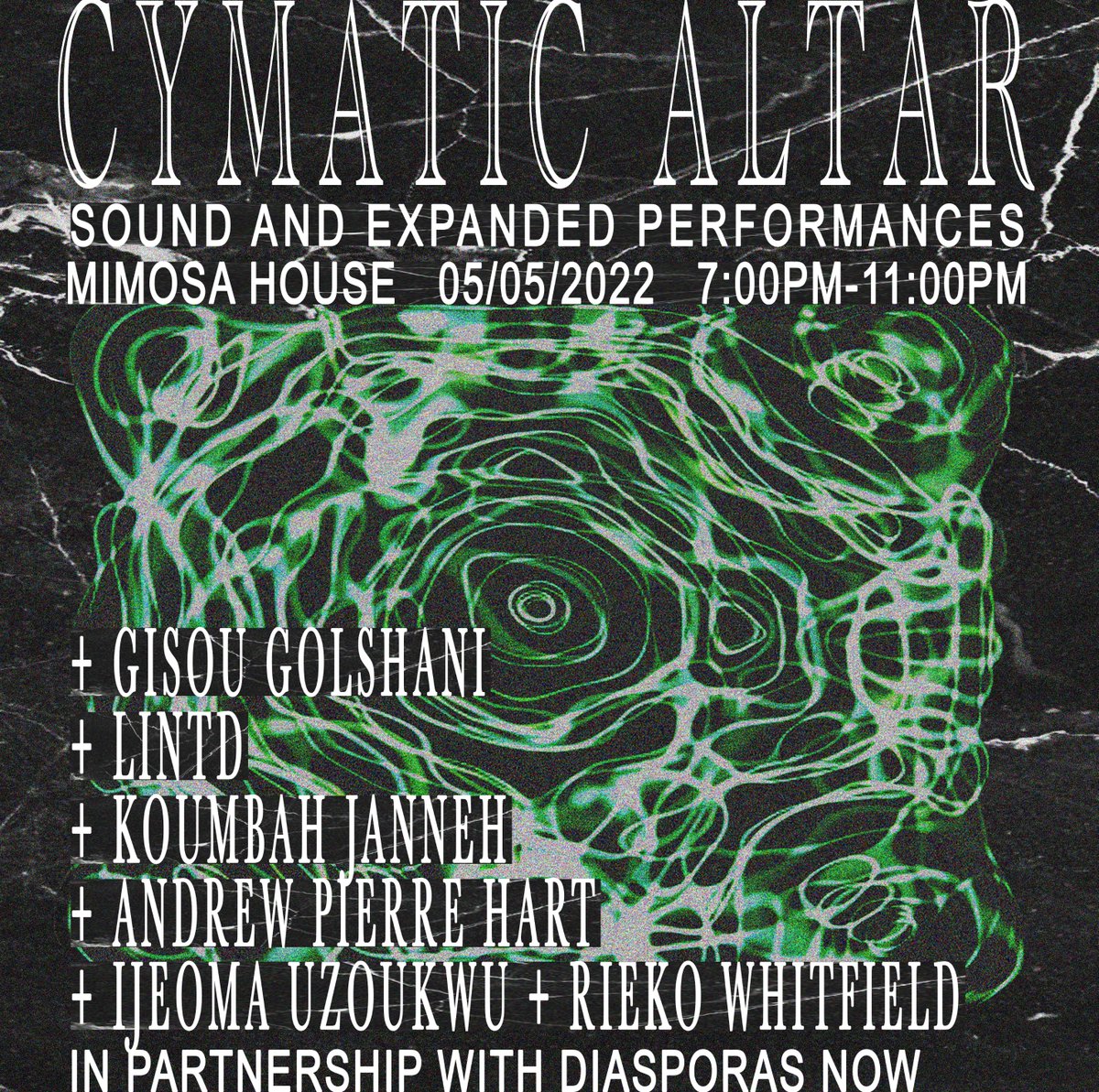 MimosaHouse's tweet photo. @cymatic_altar launches on 5 May at Mimosa House in partnership with @diasporas_now a platform for expanded performance by artists from non-Western backgrounds. 
 
Book your tickets here: https://t.co/24ownyYefJ https://t.co/wY3mxjdDJd