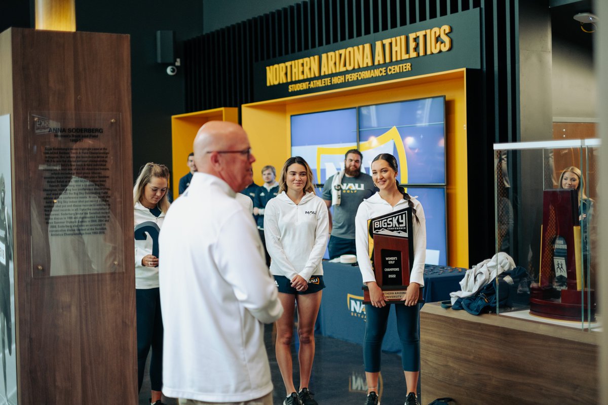 NAUAthletics's tweet photo. 1️⃣9️⃣2️⃣.

Time to celebrate @NAUGolf and their @BigSkyConf championship with our new number ceremony tradition!
#naustrong https://t.co/DJLpPMLFu9