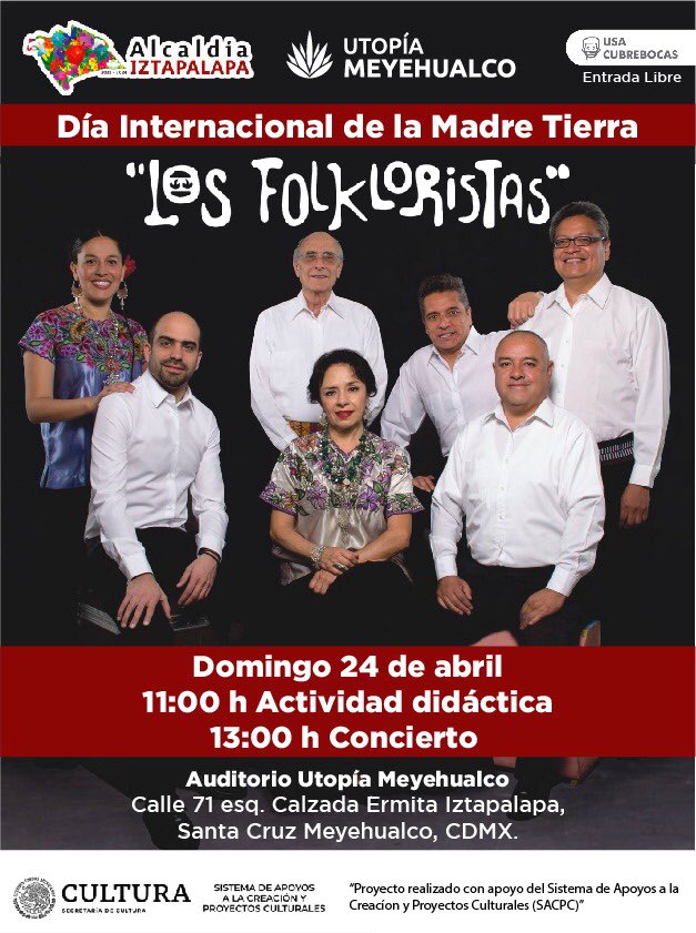 FolkloristasMx's tweet photo. Los queremos invitar el próximo domingo 24 de abril a dos presentaciones muy especiales. 
11:00 hrs Concierto Didáctico
13:00 hrs Concierto  
AUDITORIO UTOPÍA MEYEHUALCO
Calle 71 esq. Calzada Ermita Iztapalapa, Santa Cruz Meyehualco.
Alcaldía Iztapalapa
-Entrada Libre- https://t.co/lmk4Myntuy