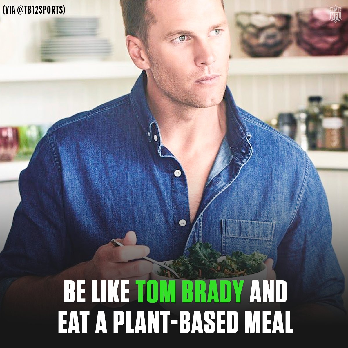 NFL's tweet photo. Happy Earth Day🌎💚 Follow the lead of your favorite NFL players and do something kind for our planet today!  Like ... @TomBrady 🥗 https://t.co/WHUJb3fnK2