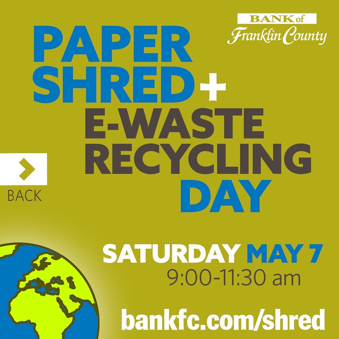 Bank_of_Frank's tweet photo. πβ»οΈHappy Earth Day: Reduce, Reuse, Recycle!
https://t.co/9IimRPocmu
#EarthDay #EarthDay2022 #HappyEarthDay #BFCGivesBack #shredday #reduce #reuse #recycle #communitybank #banklocal #banklocally https://t.co/0HgUGWm0oF