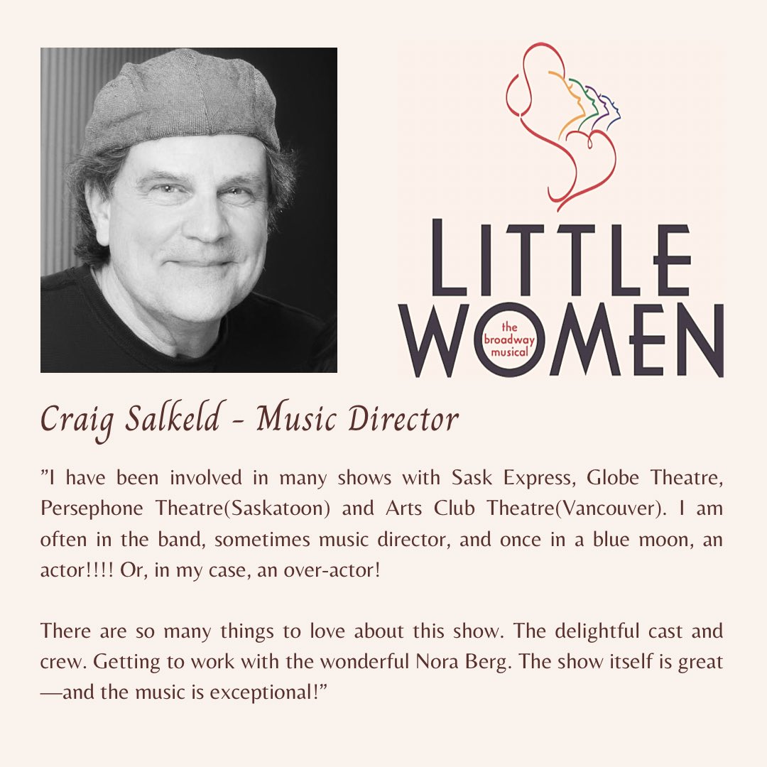 ReginaLyric's tweet photo. Introducing the artistic team behind Little Women: the Musical - Nora Berg, Claire Castle and Craig Salkeld.
Don’t miss out on this beautiful, heartwarming musical. Buy your tickets for May 12 -15 at the University of Regina Riddell Centre Theatre online https://t.co/HsuqpyJRfw https://t.co/AjdrfynZYy