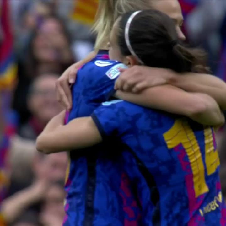 Barcelona Femeni's first ever goal vs. Wolfsburg is scored by @AitanaBonmati 💥