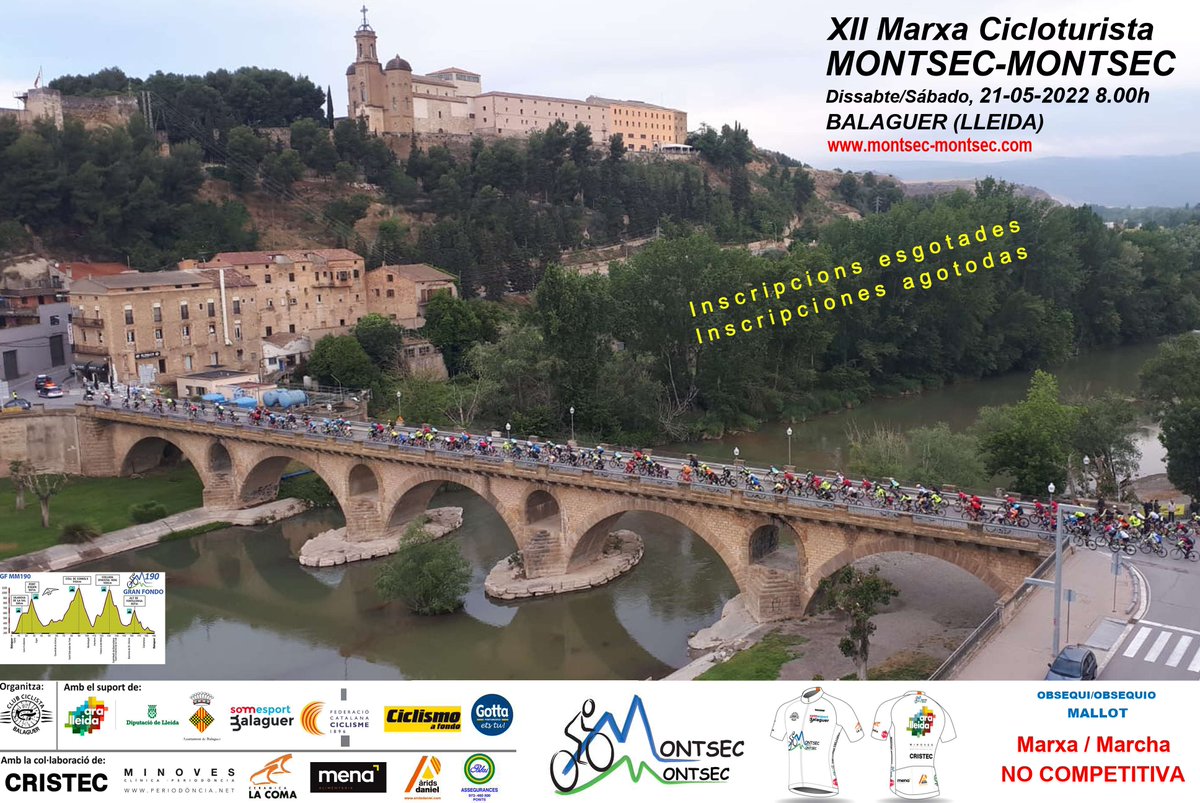 ciclismecat's tweet photo. 🚴 Inscripcions esgotades per la XII Marxa Cicloturista @MontsecMontsec. A gaudir d'unes de les cites ineludibles del @cicloturismecat! 😊

📆 Dissabte 21 de maig
🔻 Balaguer

🖥️ https://t.co/3MCpX0OQjN

#ciclismecat #cicloturisme https://t.co/wRi3eAzx3x