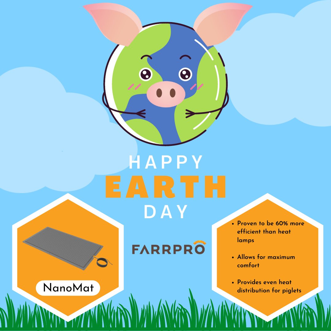 FarrPro's tweet image. 🌎Happy Earth Day!🌍

We salute America’s pork producers and their commitment to sustainable production practices!

The NanoMat is #proven to be 60% more #efficient than heat lamps. 

#Savetheplanet with the NanoMat Today!

🔗:farrpro.com/product/nanoma… 

 #EarthDay #agtech