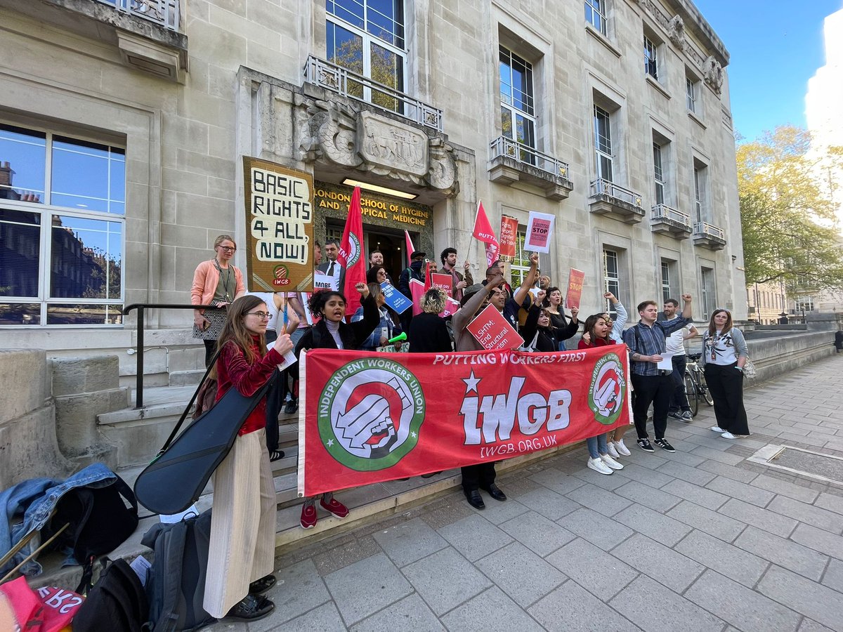IWGBunion's tweet photo. Four outsourced workers at @LSHTM who protested peacefully yesterday for fair pay were informed today that they are suspended from work for this action. 

This is blatant trade union victimisation from LSHTM and their subcontractor @RegentSamLondon. We will not tolerate it. https://t.co/YC0HYL2EdG