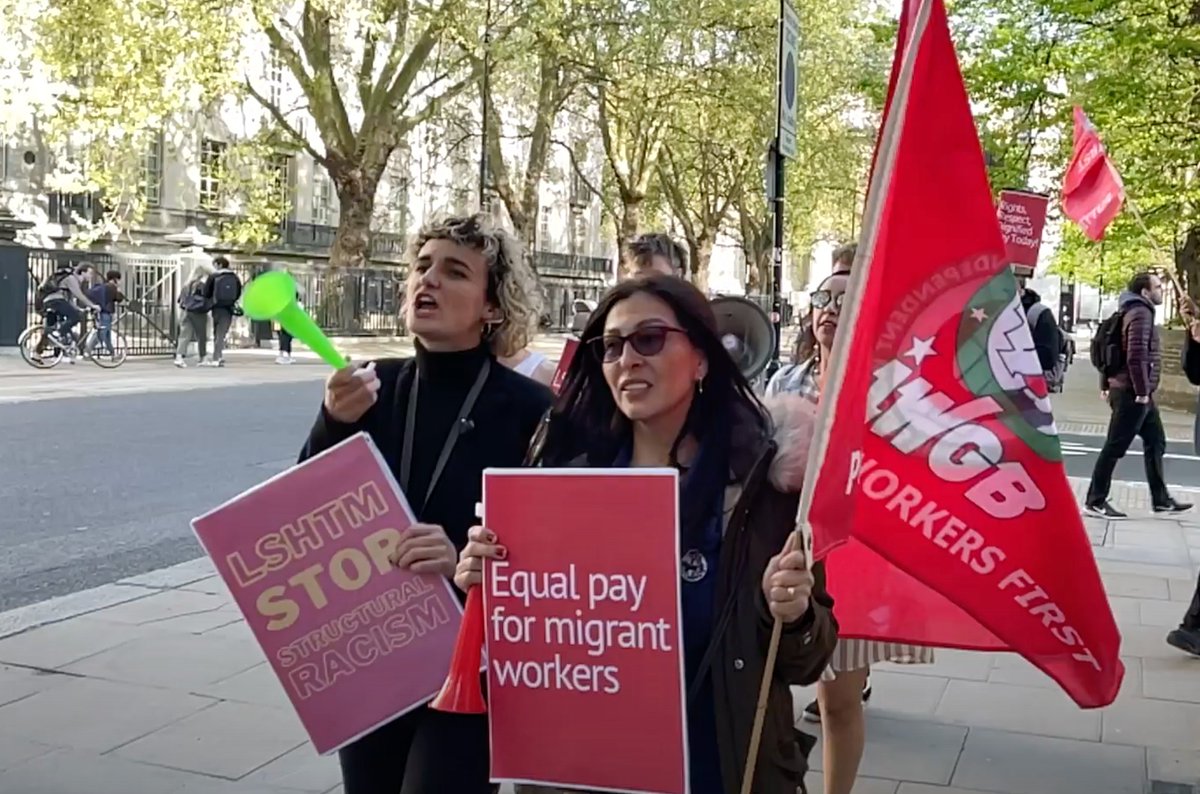 IWGBunion's tweet photo. Four outsourced workers at @LSHTM who protested peacefully yesterday for fair pay were informed today that they are suspended from work for this action. 

This is blatant trade union victimisation from LSHTM and their subcontractor @RegentSamLondon. We will not tolerate it. https://t.co/YC0HYL2EdG
