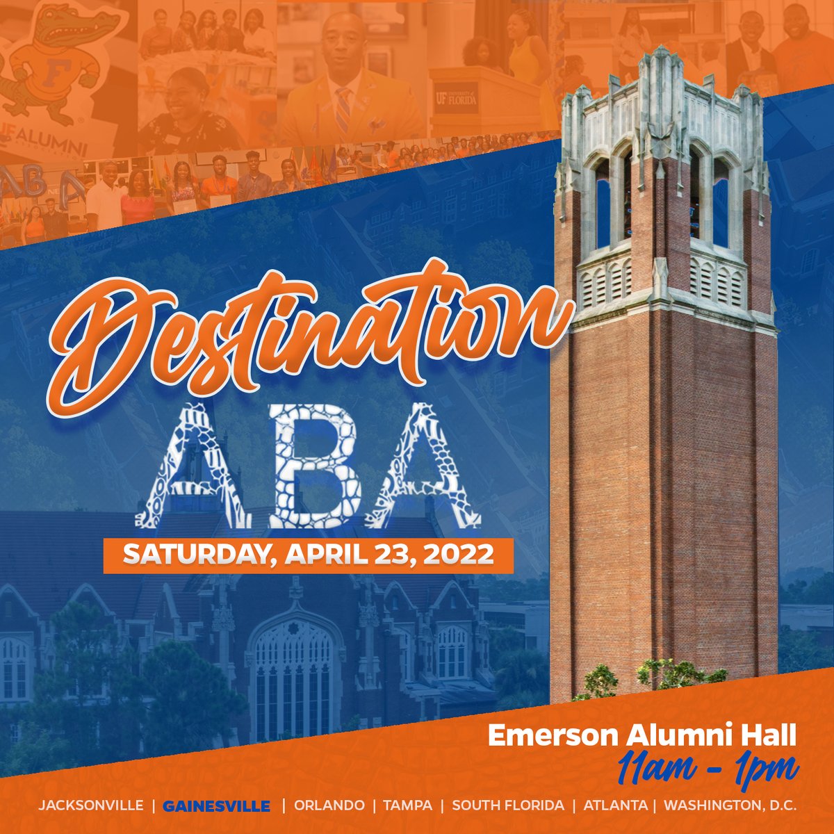 UFABAGNV's tweet photo. Join @ufabagnv as we welcome admits to UF Class of 2026, network with local alumni &amp; UF faculty, and learn more about the #GatorNation &amp; ABA Gainesville.

Lunch is provided by @danielsdining 
(Vegetarian options are available)

Questions, email: StuEngmtABAGainesville@gmail.com https://t.co/ffySVCiDYq