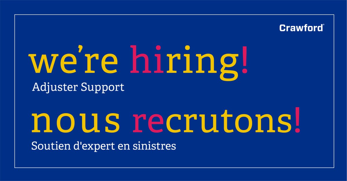 Crawford_Canada's tweet photo. We are looking for an Adjuster Support to join our Crawford team! If you have between 1 to 2 years of experience in administrative support and live in Calgary, AB, we want to hear from you! 

Apply today: https://t.co/DAQ6PJVThP #CrawfordCareers https://t.co/8WOxEs82JX