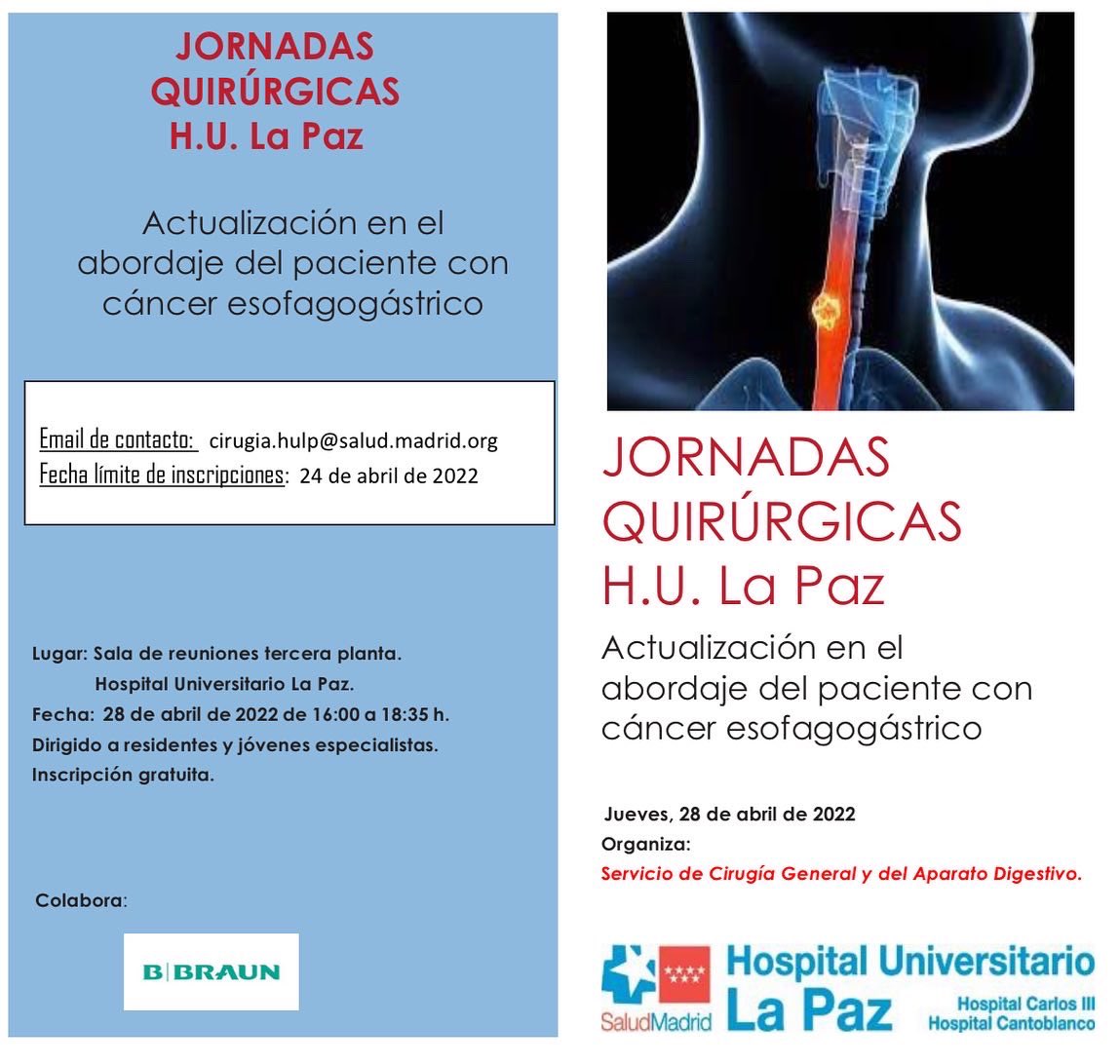 DrdelCastillo10's tweet image. Este próximo Jueves día 28, nos actualizamos en el manejo del paciente con cáncer de esófago y estómago: Será un placer contar contigo. Inscripción gratuita. @CirujanosMad @AEC_CEG @CFondevila @OncoMedHULP @bbraun_com