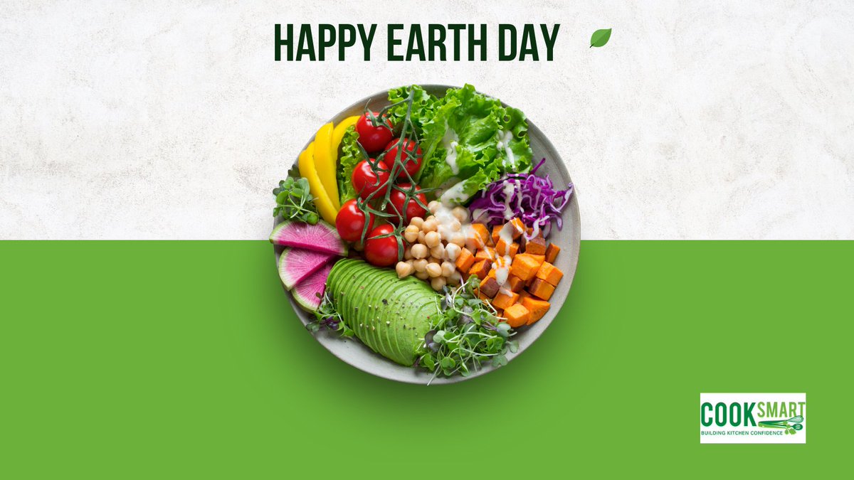 Photo of a plate of fresh fruit, vegetables and legumes on a green and cream background with COOKSMART logo on bottom right corner.