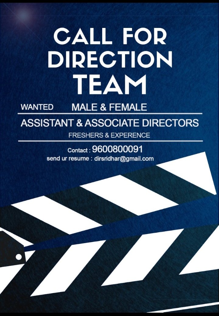 gounder_ramya's tweet photo. #Wanted Assistant Directors
#artistsontwitter #director
#directors #filmmaking
#Films #filmsforever https://t.co/tNiYd6lDFI