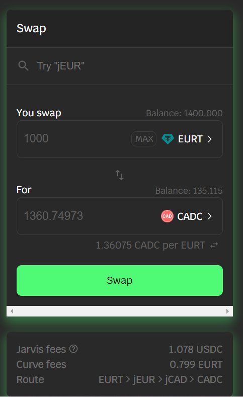 Jarvis_Network's tweet photo. Teasing 1/3...
@CurveFinance on-chain Forex powered by #synthereum
$EURT from @tether ➡️ $CADC from @PayTrie. https://t.co/lJmwfVm7pU
