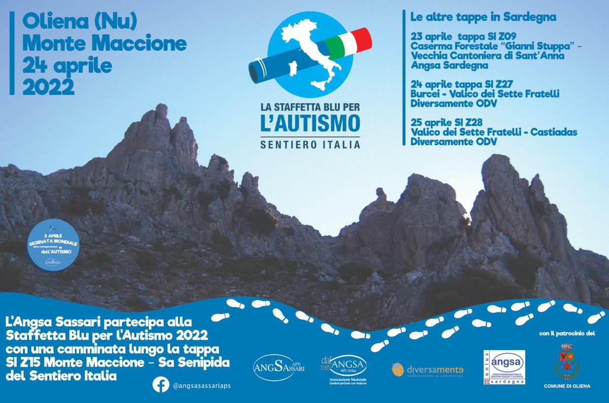 ComuneOliena's tweet photo. Staffetta Blu per l'#autismo lungo il #sentieroitalia #oliena #angsa https://t.co/0Qr2vLLy4U https://t.co/Clfp9AKqbb