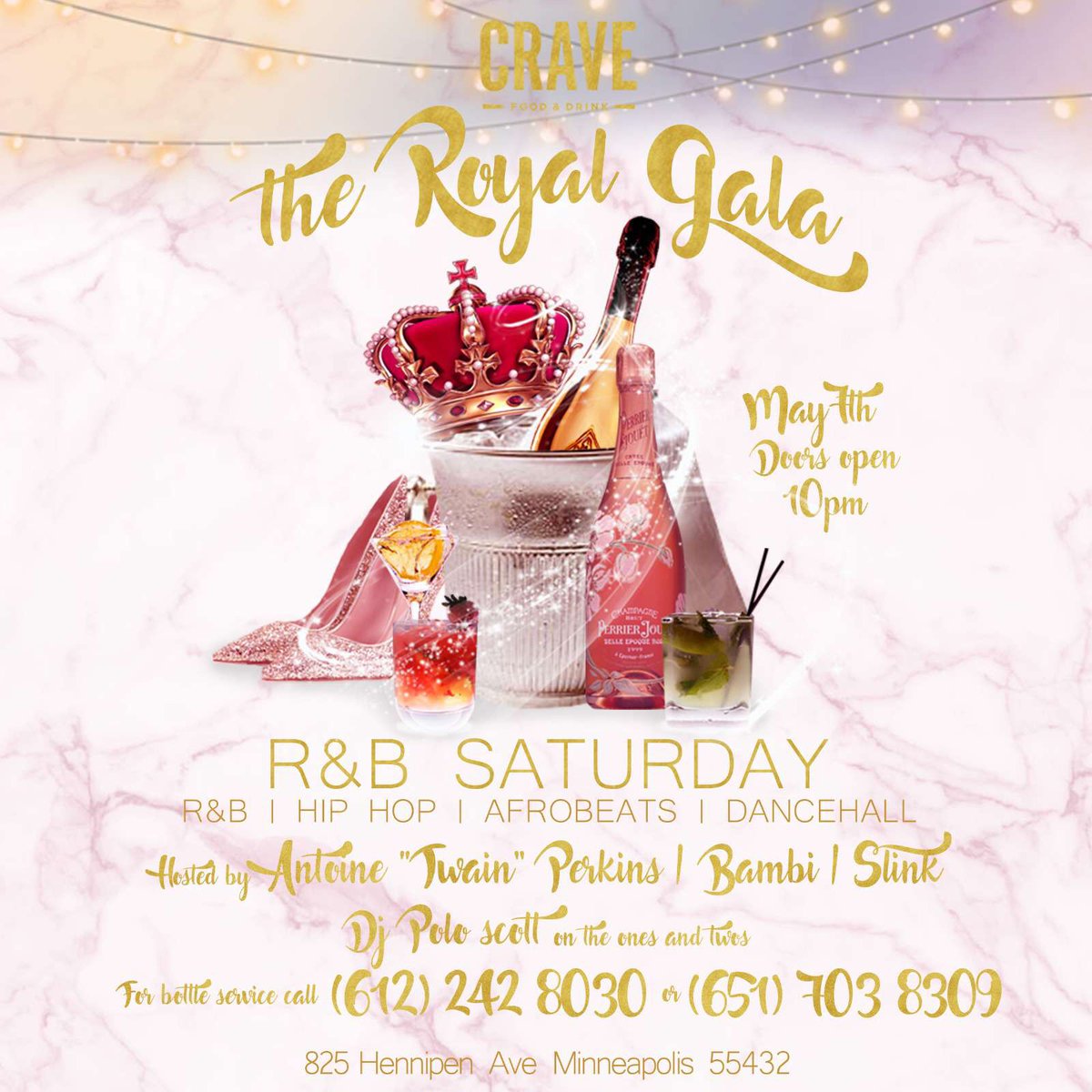 twainlo's tweet photo. My dog Slink havin me come out May 7th and do this party with him!!
THE ROYAL GALA 👑🎶
R&B SATURDAYS
WITH SPECIAL GUEST ASIA EROS! (@asiaerosishot)
(More guests to be announced)
May 7th
@craveamerica MPLS
10pm
@thepoloscott on the set
#royalgala #rnbsaturdays #asiaeros https://t.co/ufl18vrvdu