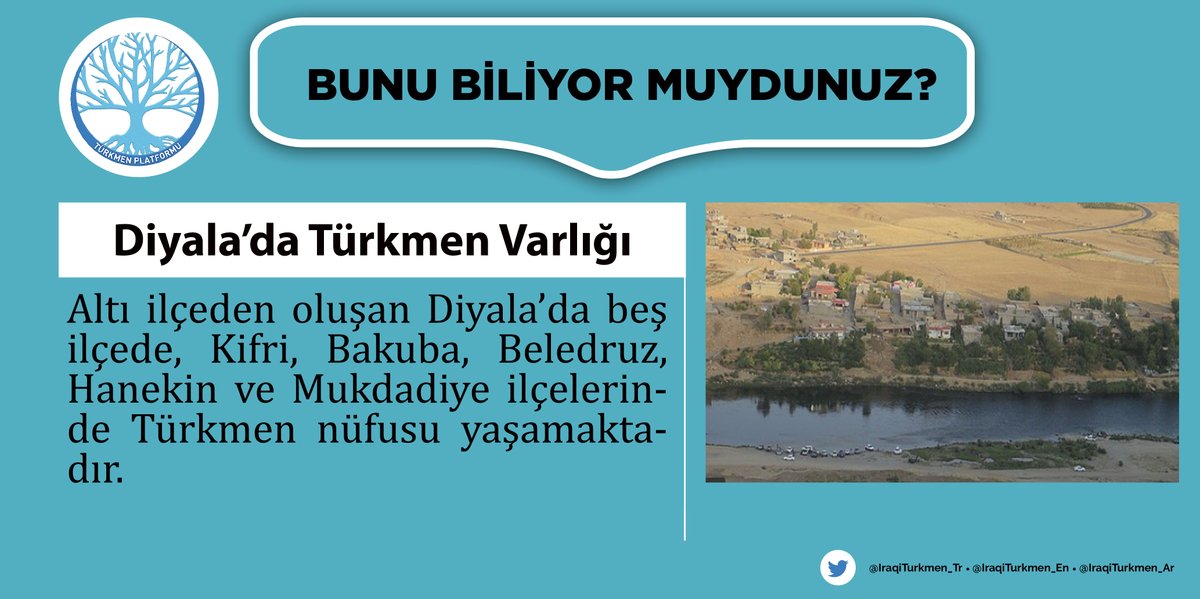 IraqiTurkmen_Tr's tweet photo. Bunu Biliyor muydunuz?

Diyala'da Türkmen Varlığı

6 ilçeden oluşan #Diyala'da 5 ilçede Türkmen nüfusu bulunmaktadır. Bu ilçeler #Kifri, #Bakuba, #Beledruz, #Hanekin ve #Mukdadiye'dir. https://t.co/OZ4Nx34nCK