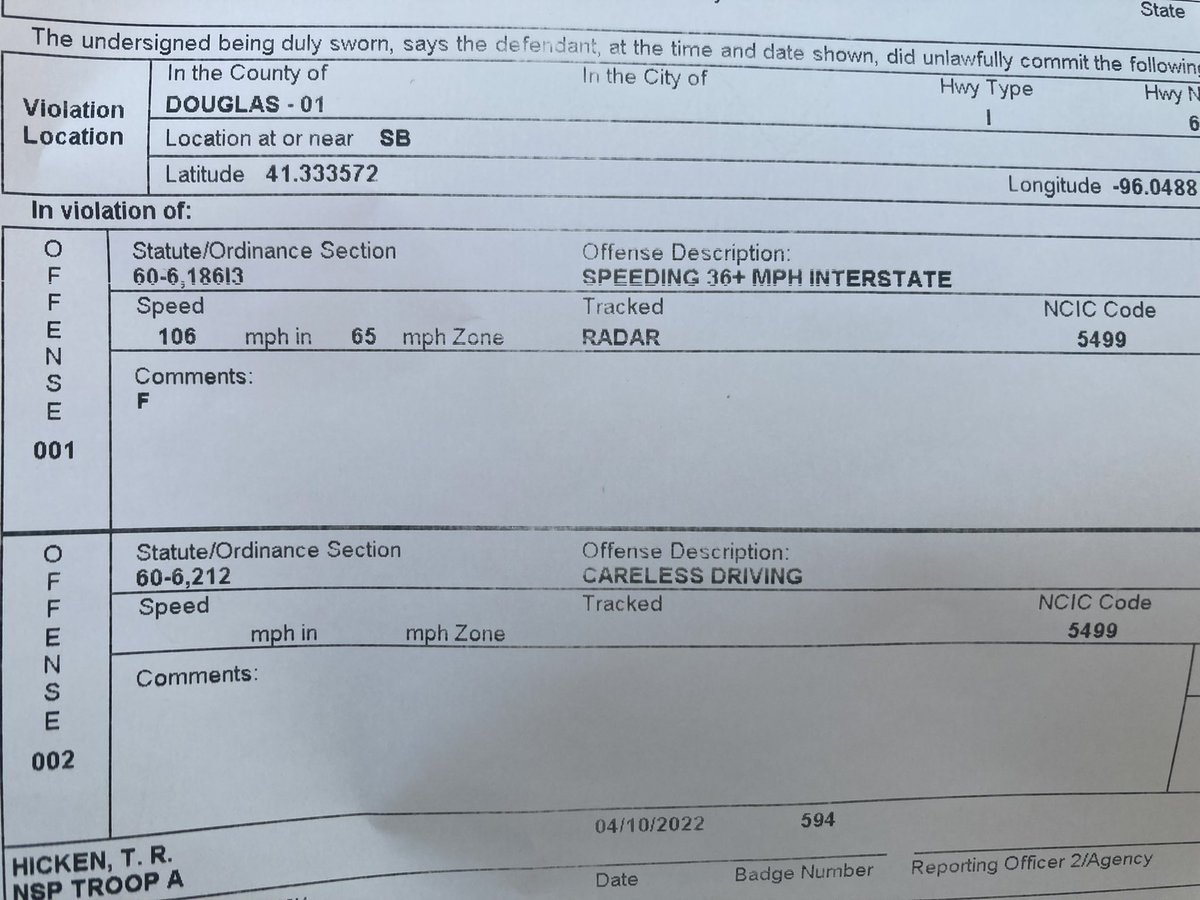 Troopers just stopped a vehicle for traveling 106mph in a 65mph zone on Interstate 680 near 72nd Street.  Please save your money and obey the posted speed limits.