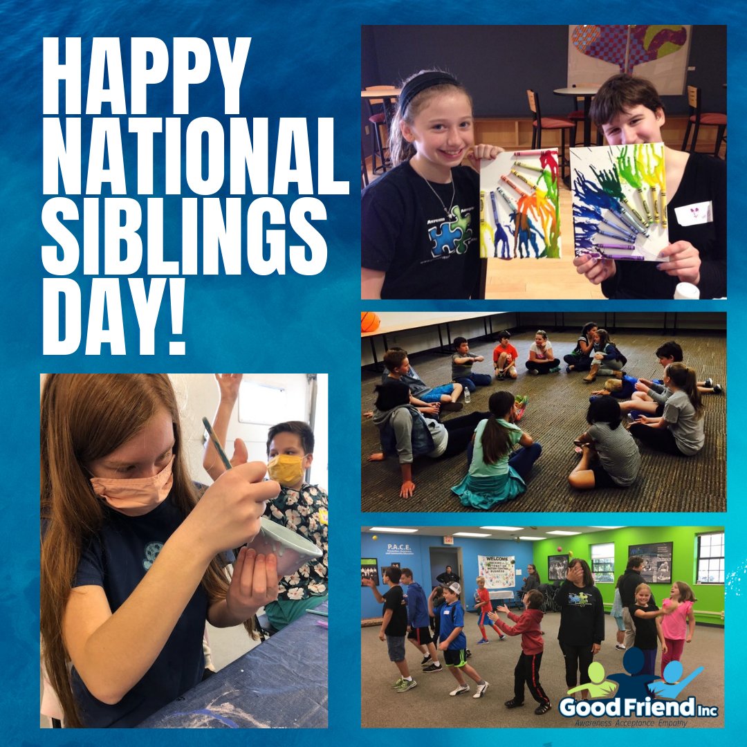 GoodFriendInc's tweet photo. Happy National #SiblingsDay! Here's to all of our Super Sibs who have participated in our #Sibshops. Good Friend offers Sibshops as a way to educate, support, and foster friendships for children age 8-13 who have a sibling with #autism and/or other brain-based disabilities. https://t.co/IJtnYYDg4f