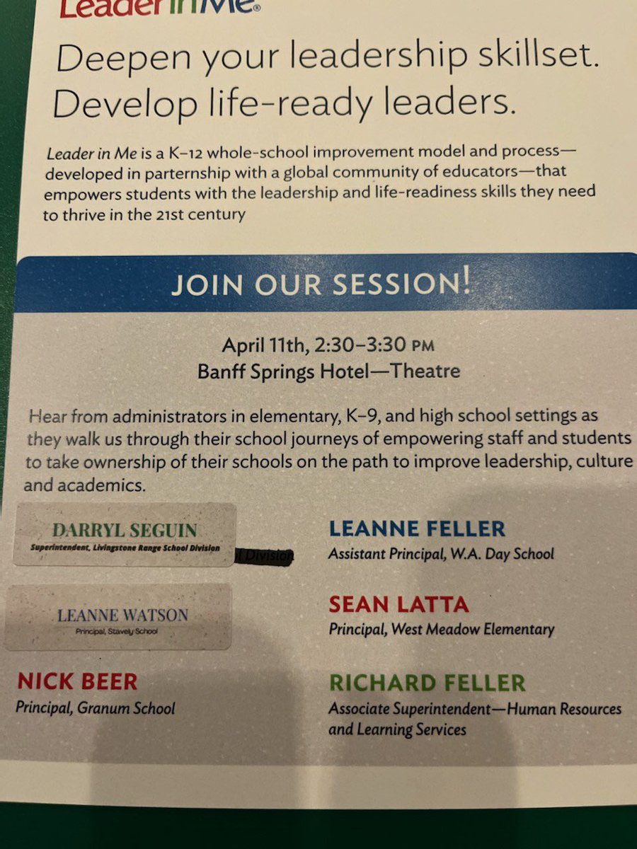 chatwithshack's tweet photo. Sounds like some great speakers talking about Leader In Me at #uLead22! Wishing @DarrylSeguin and the rest of the presenters all the best. I’ll be thinking about you while skiing at Lake Louise ⛷ https://t.co/4x0qa5mnCb