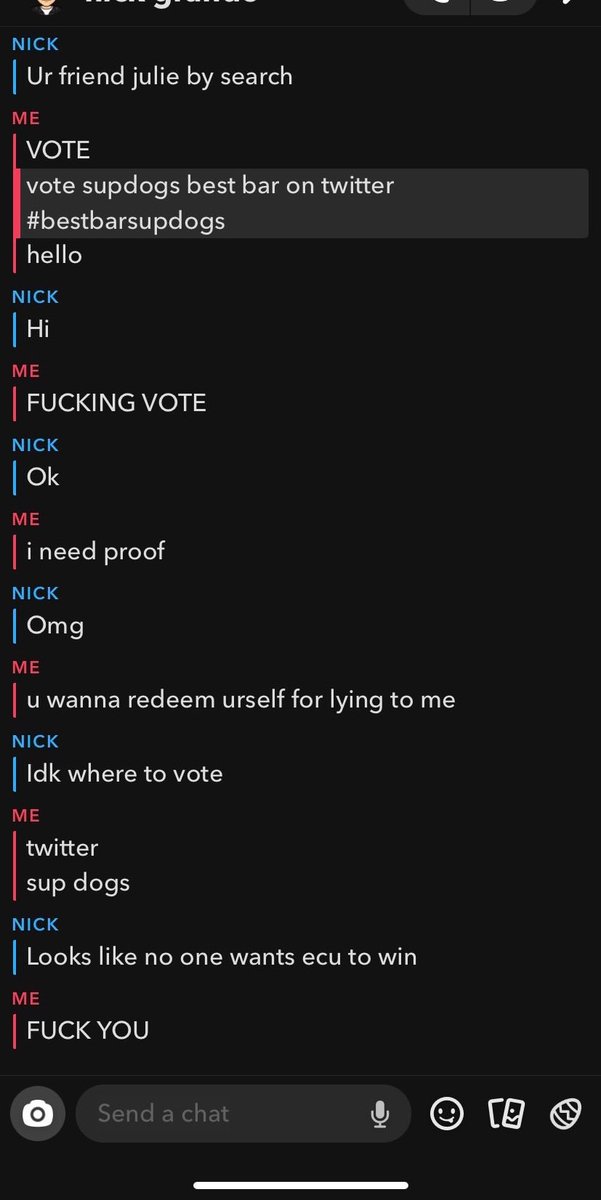 SupDogsECU's tweet photo. PLEASE message every asshole ex. They owe you!!! She got the vote✅ 
#BestBarSupDogs @BarstoolU https://t.co/osvLUGyoeN
