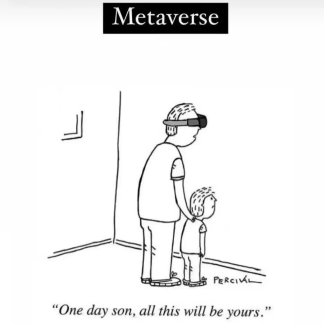 He tenido una sensación extraña al ver este dibujo de Percival. Por la absurdidad del padre quería reírme; por la situación del hijo estaba inquieta... con una mezcla de pena y temor. No sé... ¿Qué te provoca a ti esta viñeta? 

#metaverso #futuro #hijos #nosotros