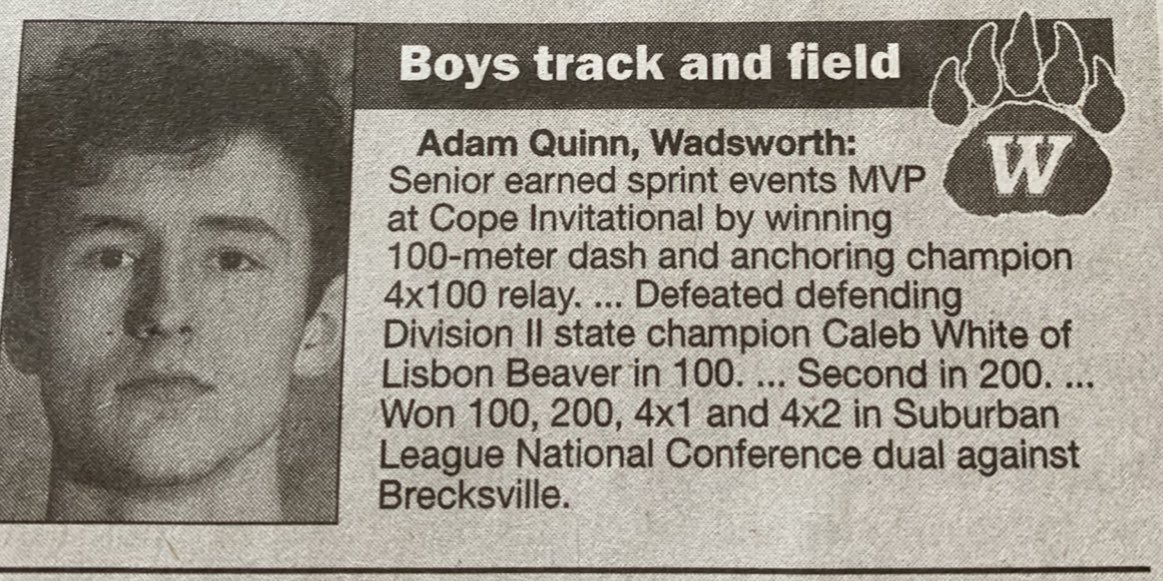 WHSMensTrack's tweet image. Congratulations to Adam Quinn for earning the Medina Gazette Boys Track &amp;amp; Field Athlete of the Week!