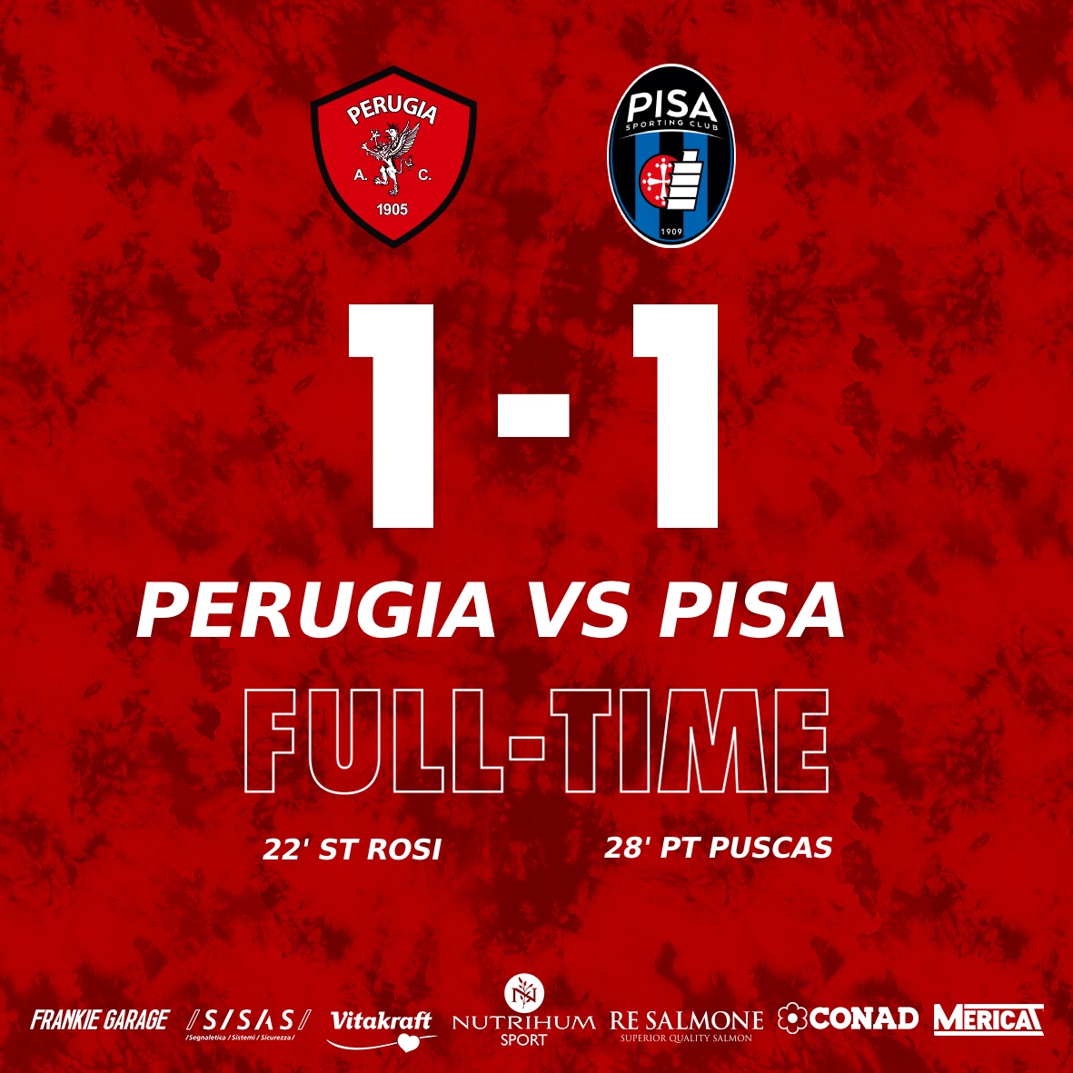 ACPerugiaCalcio's tweet photo. Dopo 5' di recupero finisce la gara al #Curi!

👏👏👏 per i nostri ragazzi che hanno lottato e combattuto!
Sempre FORZA GRIFOOOO!!!

#PERPIS 1-1

#forzagrifo @Lega_B #SerieBKT #PerugiaPisa https://t.co/Y0jadwy8Mn