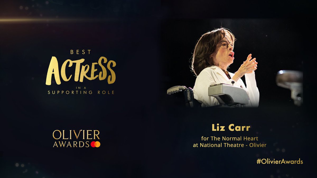 OlivierAwards's tweet photo. The winner of the award for Best Actress in a Supporting Role is:
@TheLizCarr for The Normal Heart at @NationalTheatre - Olivier
#OlivierAwards https://t.co/jkW3mK92OD
