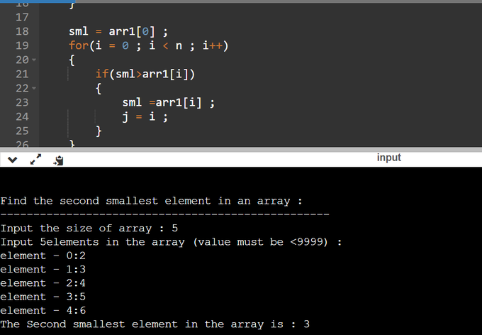tripathi__vt's tweet photo. day"72" of #365daysofcode with 
@scaler_official
problem : "Write a program in C++ to find the second smallest element in an array."
//Started with C++//
#scalerdiscord #scalerlearning https://t.co/ztdofecmNX