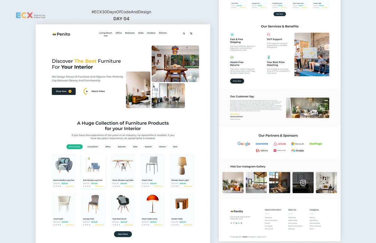 ingenious_02's tweet photo. Day 04 of #ECX30daysofdesign
Furniture Company Landing Page - Penito
@ecxunilag
https://t.co/StVzRDKV3S #30DaysOfCodeAndDesign #ECX https://t.co/EOKmPy5lTy