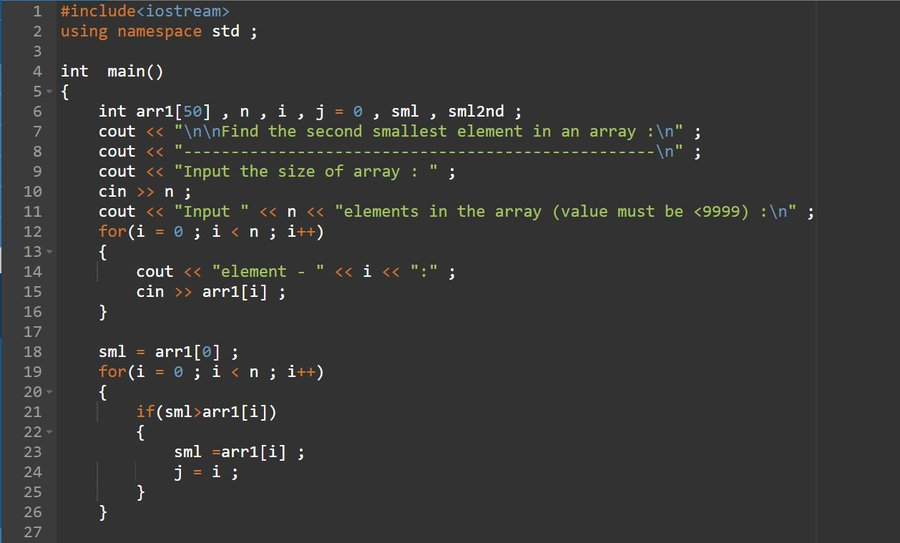 tripathi__vt's tweet photo. day"72" of #365daysofcode with 
@scaler_official
problem : "Write a program in C++ to find the second smallest element in an array."
//Started with C++//
#scalerdiscord #scalerlearning https://t.co/ztdofecmNX
