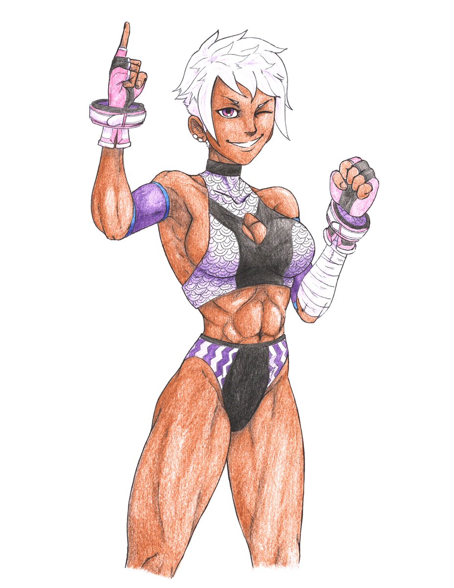 Solifeaul's tweet photo. Colored pencils and muscle girls. I'm gonna call her Tana https://t.co/sQ4Ai8NhSJ