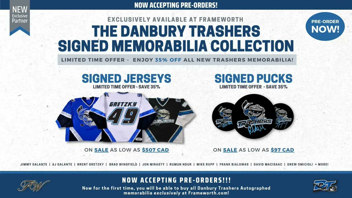 FrameworthSport's tweet photo. NOW ACCEPTING PRE-ORDERS!!! ✔️
For the first time ever, you can now buy all @dbtrashers autographed memorabilia exclusively at Frameworth! 😈
⭐️ Signed Jerseys and Pucks
🔥 35% OFF!
🇨🇦 Prices are in CAD
🛒 https://t.co/BcSDGPrvuW
#DBTrashers #Trashers #EvilEmpire https://t.co/9nove9JqLR