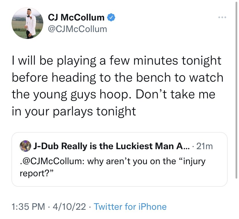 CJ McCollum with a PSA for bettors today 😂