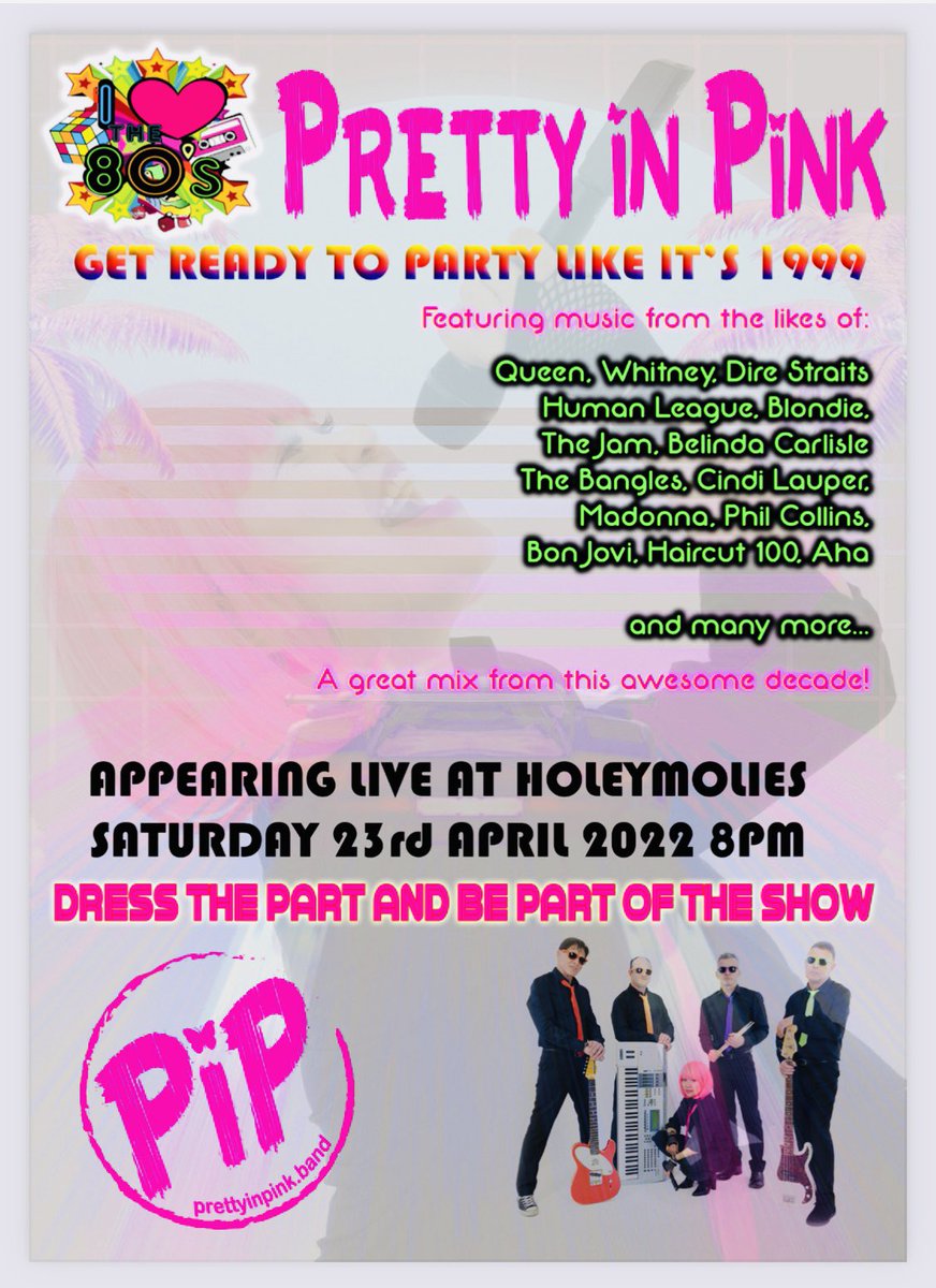 Catch us live on the 23rd of April @Holeymoliesleis !!! Get your 80’s gear on!!!! @PrettyinPinkUK 👊🏼