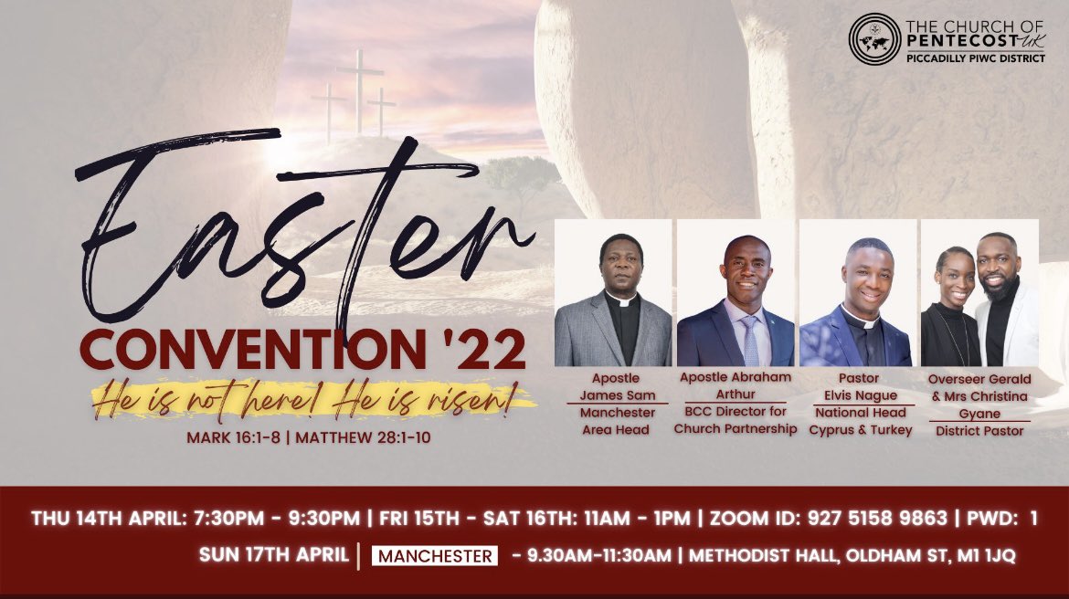liverpoolpiwc's tweet photo. As we lead up to the celebration of Easter. Piccadilly PIWC District are eager and excited to announce our upcoming Easter convention. Prepare you hearts and minds as we get ready to praise and celebrate our lord and saviour Jesus Christ

#PalmSunday #Easter https://t.co/iEnwUqHUz7