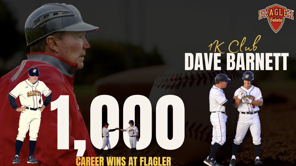 Win 1,000‼️

With <a href="/Flagler_BSB/">Flagler Baseball</a>’s 11-7 victory over Lander Sunday, head coach Dave Barnett wins his 1,000th career game. Congrats, Coach! 👏 

We will celebrate this incredible milestone prior to the 1 p.m. home game versus CSU May 1!

#GoSaints