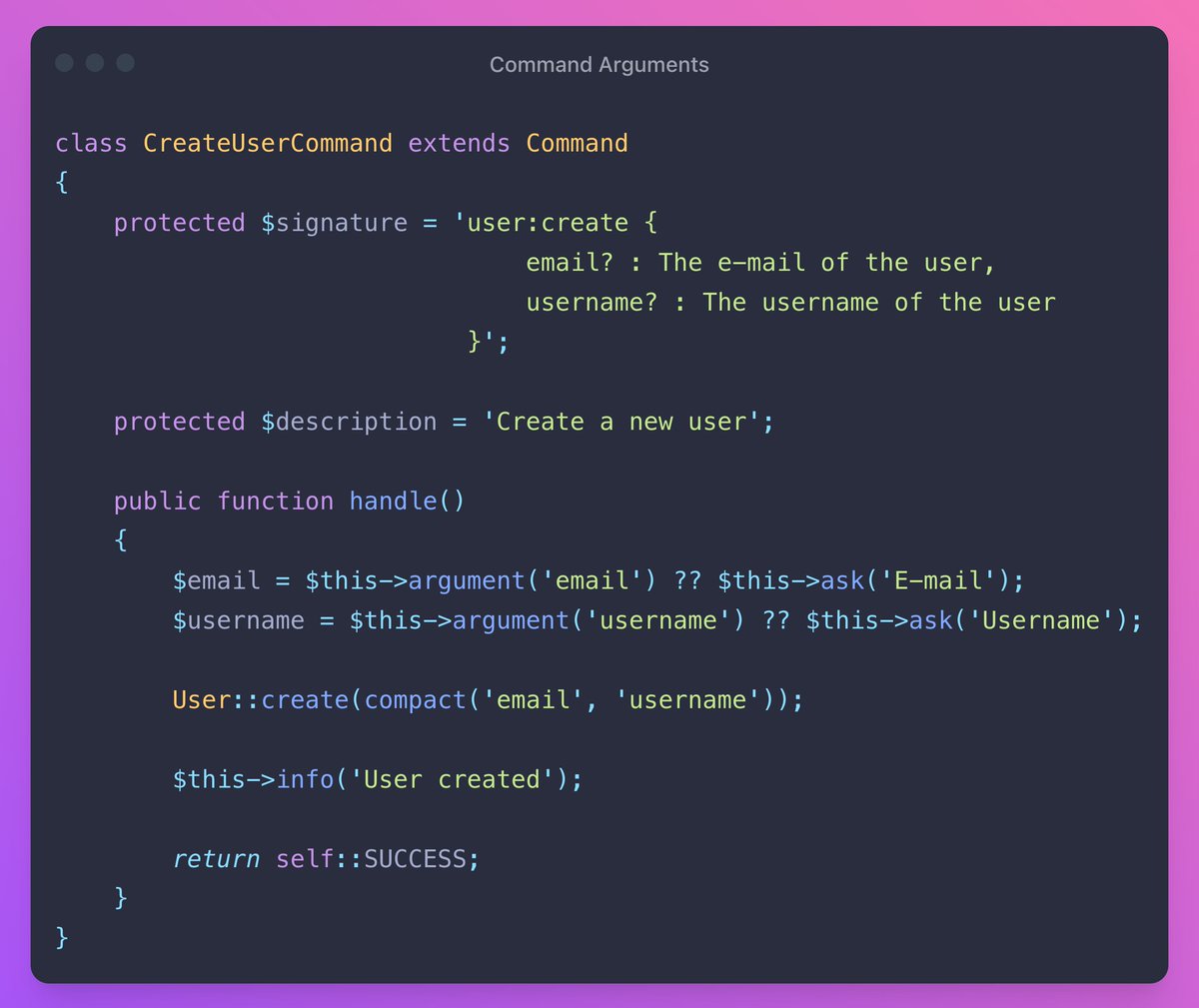 Improve the DX of your commands by making arguments optional and prompting the user when they're empty