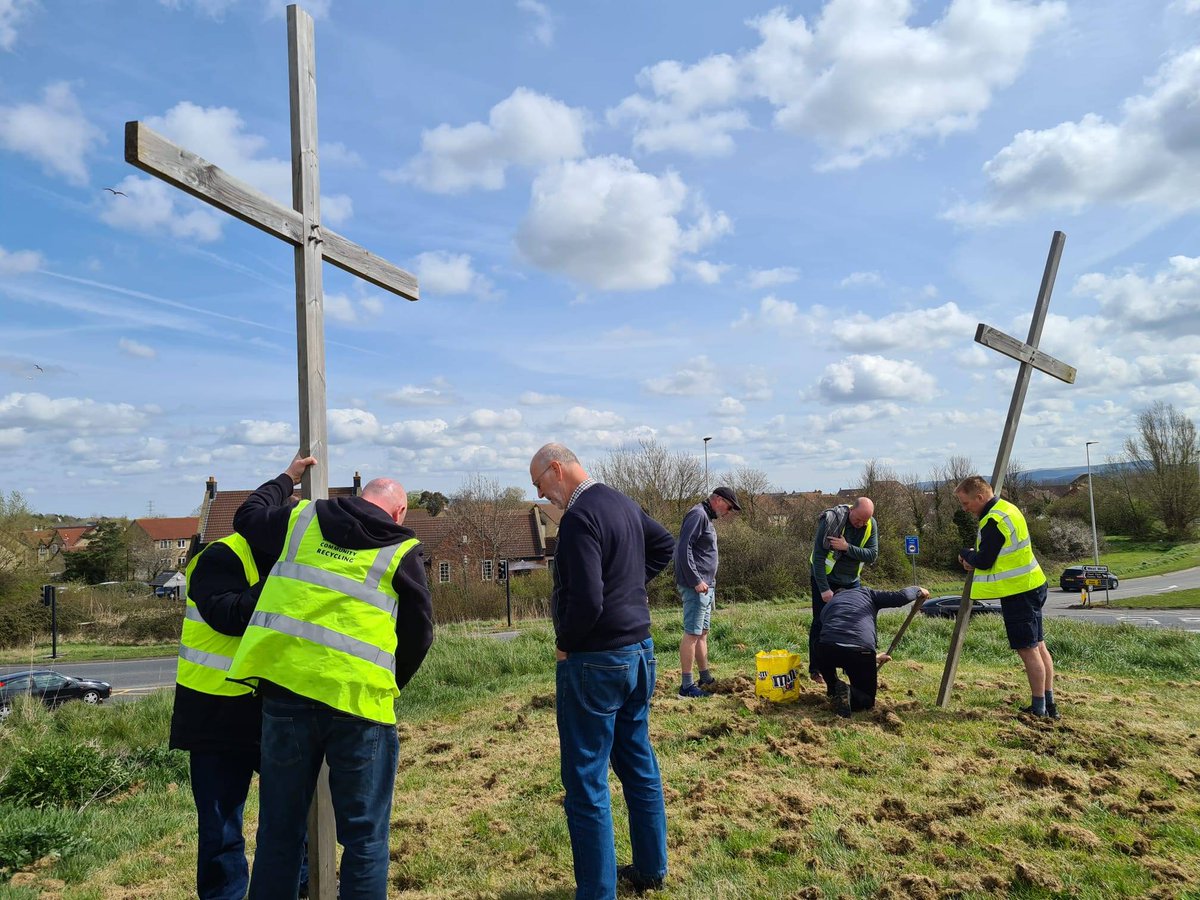 A beautiful day to set up the crosses for Holy Week
