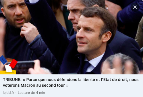 Instit_Sapiens's tweet photo. 📰« Parce que nous défendons la liberté et l’Etat de droit, nous voterons Macron au 2nd tour »
21 libéraux, dont @OlivierBabeau, appellent à voter E. Macron au second tour de l’élection présidentielle pour défendre « la Liberté et l’Etat de droit ».
👉https://t.co/YZnDhW9Rr4 https://t.co/KmwxNLWsLE