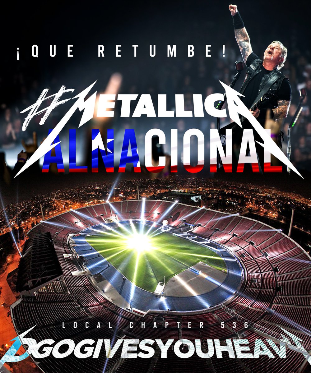 DGOgivesyouhea1's tweet photo. APOYEMOS A NUESTROS CHAPTERS HERMANOS EN CHILE COMPARTIENDO EL #MetallicaAlNacional , reagendar un partido de futbol, mas sencillo que reagendar una visita de @Metallica esperada ya por mas de 2 AÑOS!!!!!!!! METALLICA AL NACIONAL! https://t.co/Un9amWjmOJ