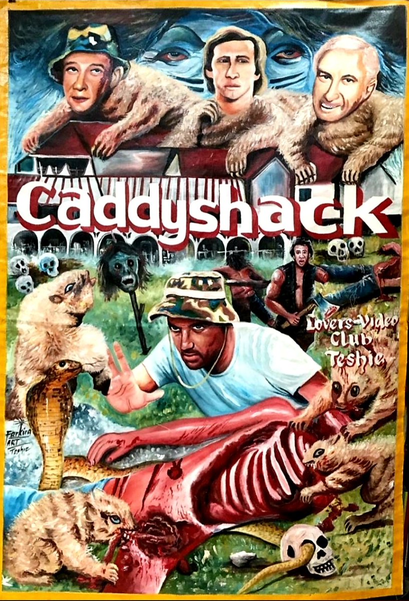 Bizarre movie poster art from Ghana for #Caddyshack (1980 - Dir. #HaroldRamis) #ChevyChase #RodneyDangerfield #BillMurray