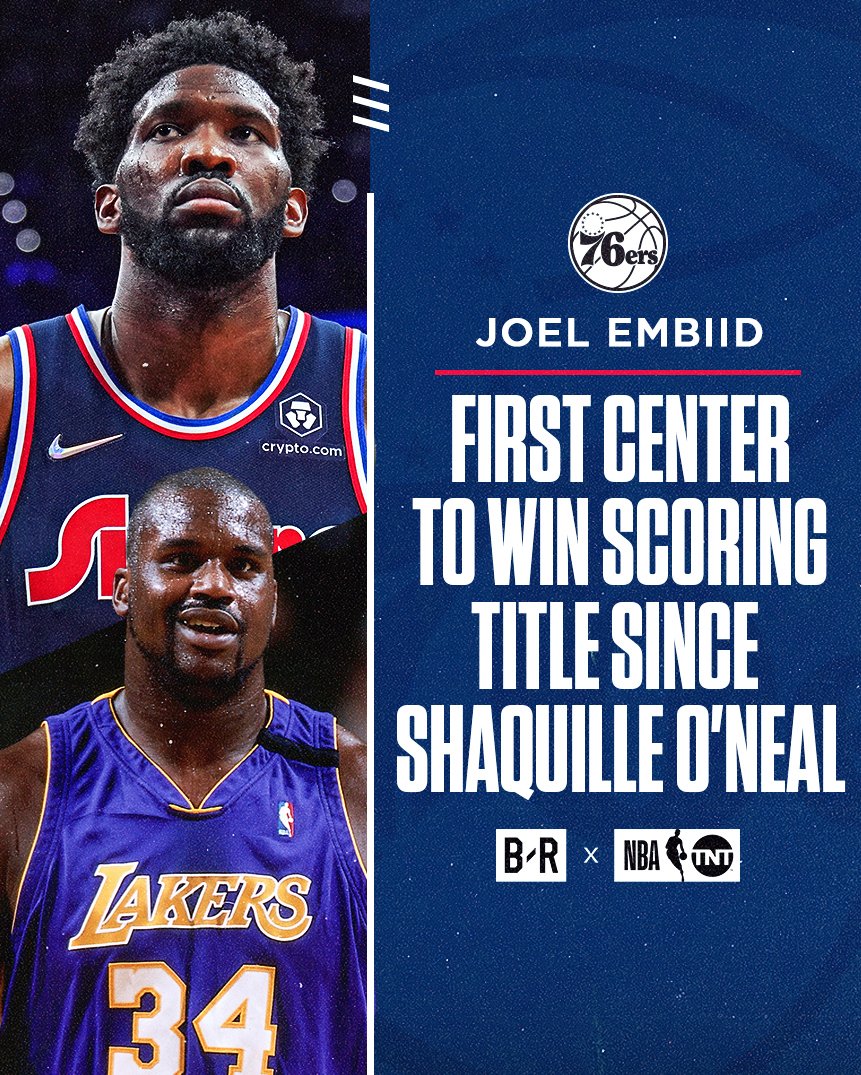 BleacherReport's tweet photo. The Process is now the 2021-22 Scoring Champ 🏆  @NBAonTNT https://t.co/mt1EeeJr4p